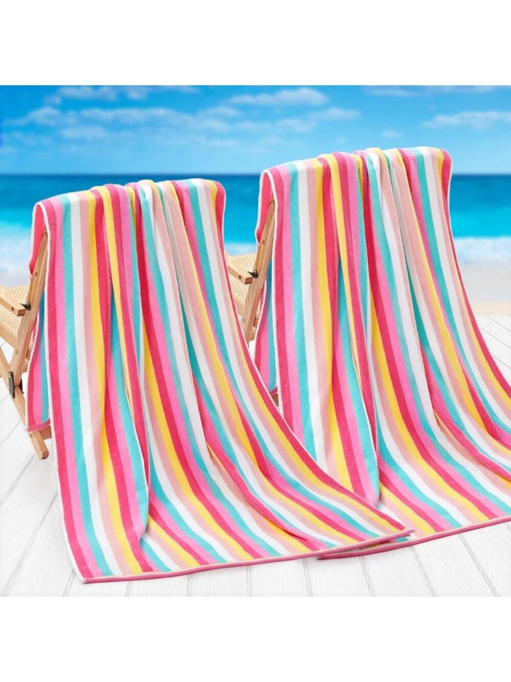 Striped Cotton Beach Towels 2-Pack | Fun Summer Essentials for Pool & Travel